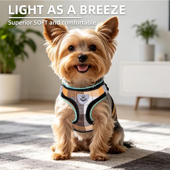 PUPTECK Dog Harness, Collar and Leash Set No Pull for Small Medium Sized | Plaid Puppy Step-in Escape Proof Reflective No Choke Pet Cat Adjustable Walking Vest - Image 3