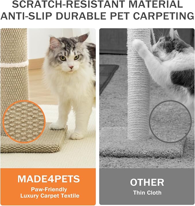 Made4Pets Cat Scratching Post, Carpet Cat Scratcher for Indoor Cats, 23.6" | Compact Base, Hanging Balls for Play, Easy Assembly with Tools, Vertical Scratching for Kittens and Smaller Cats, Beige - Image 5