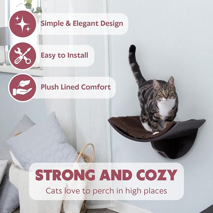 Trixie Lorena Cat Wall Mount Furniture - Elevated Cat Bed with Removable Pad, Raised Climbing Bed - Brown - Image 2