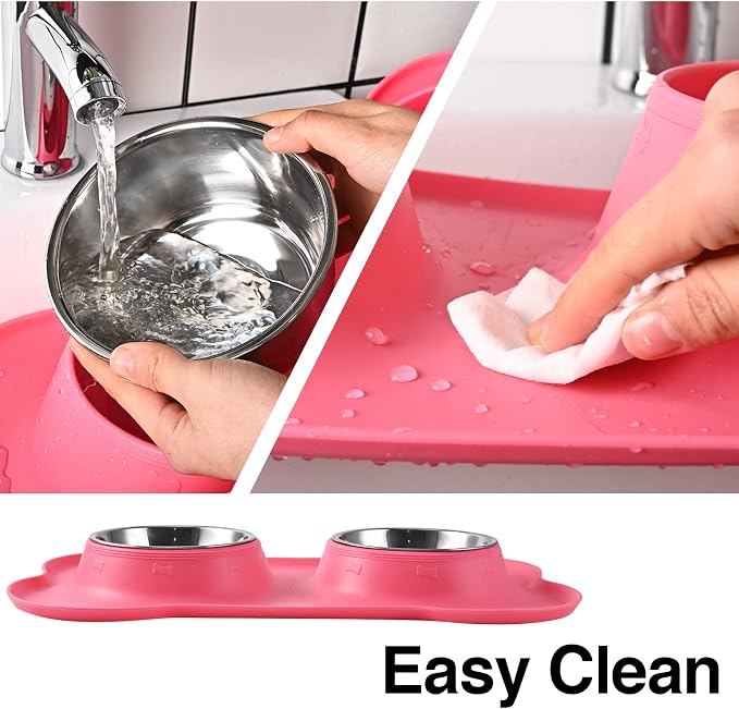 Dog Bowls 2 Stainless Steel Bowl for Pet Water and Food Feeder with Non Spill Skid Resistant Silicone Mat for Pets Puppy Small Medium Cats Dogs - Image 5