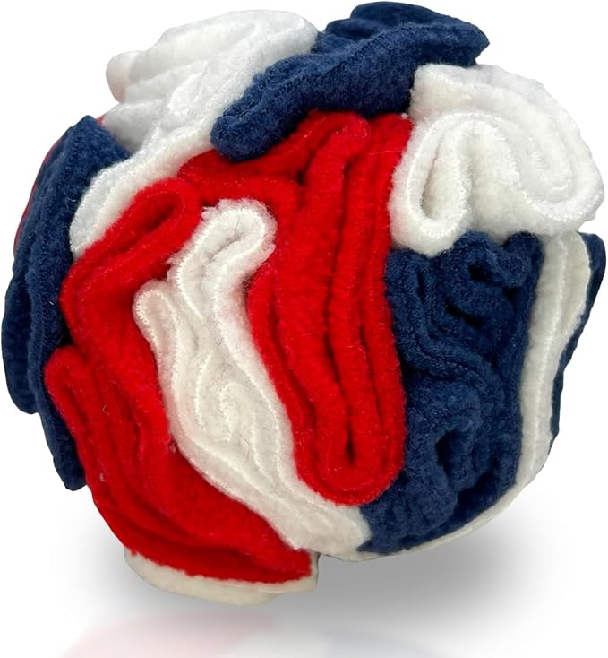 Glory To Dog Puppy/Small Breed Snuffle Ball Toy Celebration Red White Blue | Interactive fleece snuffleball hides treats at variable depths. Puzzle engages smell & foraging. Machine washable 4" by GloryToDog
