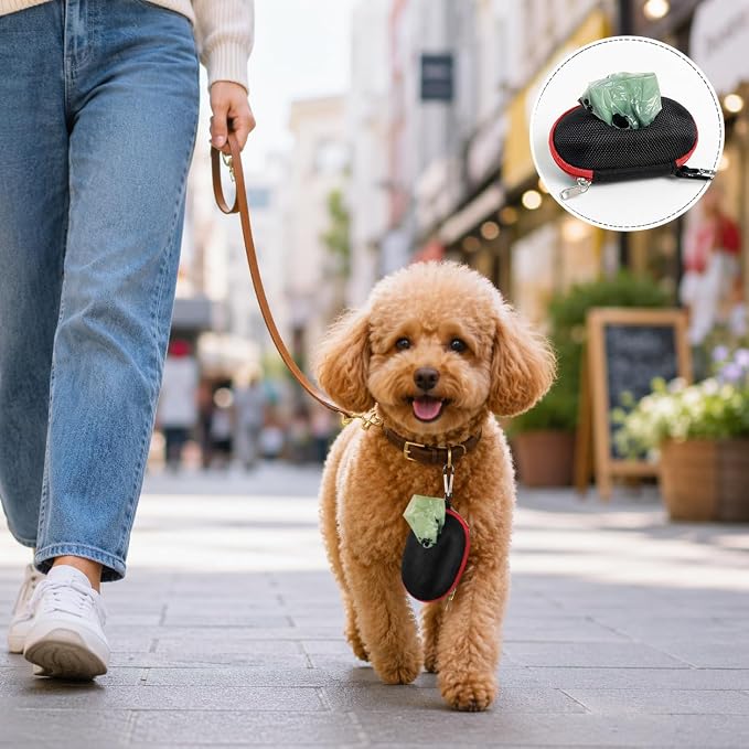 Dog Poop Bag Holder for Leash, Large Opening Easy Pull-Out Poop Bag Dispenser with Used Waste Bag Carrier, Compatible with Any Retractable Leash, Includes 15 Unscented Doggy Poo Bags (Red) - Image 4