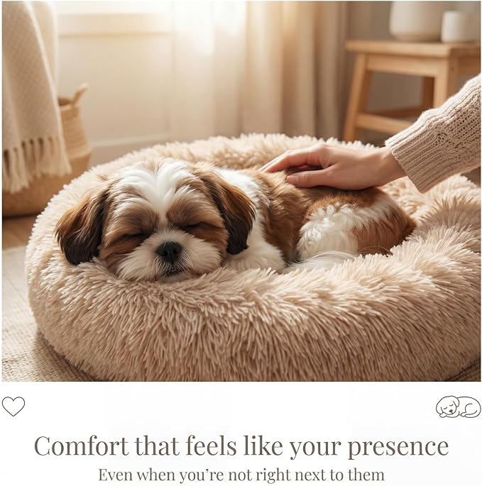 nononfish Dog Bed for Small Dogs,Calming Donut Plush Pet Bed | Soft calming donut bed with plush fabric,raised rim support and washable cover for cozy pet sleep. - Image 2