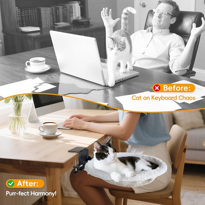 Cat Desk Bed | Supports 50 lb | Desk Mounted Cat Bed Cat Hammock for Desk | Space-Saving Foldable Design Cat Bed for Gaming Desks| removable washable cover | fits a wide range of desk thicknesses - Image 6