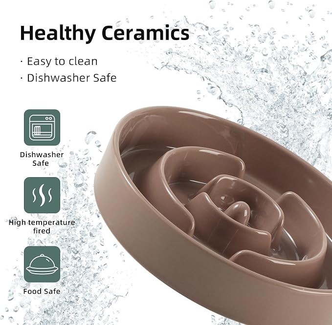 Havniva Elevated Slow Feeder Dog Bowls, Ceramic Dog Bowl Slow Feeder Set | 1.2 Cups Raised Slow Feeder Dog Bowl for Small Breed, 6.1” Dog Water Bowl with Wooden Stand, Puzzle Dog Food Bowl, Non-slip - Image 8