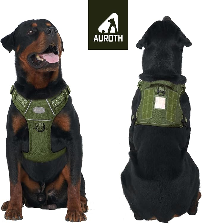 AUROTH Dog Harness for Large Dogs, No Pull Tactical Dog Vest with 2 Clips | Easy Control with handle, Adjustable, Reflective, Military K9, for German Shepherd Husky Walking, Deep Green, Large - Image 9