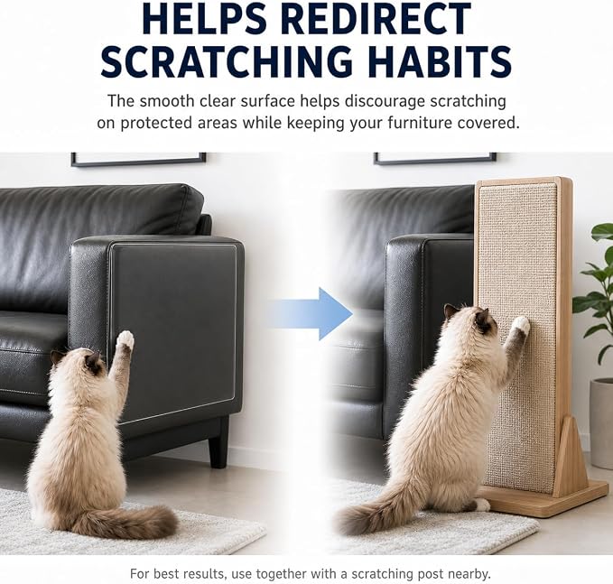 Cat Scratch Furniture Protector for Leather Couch, Clear Self Adhesive Cat Scratch Tape, Removable No Residue Couch Protector from Cats for Sofa Corners, Walls, Doors, 197 x 11.8 in - Image 8