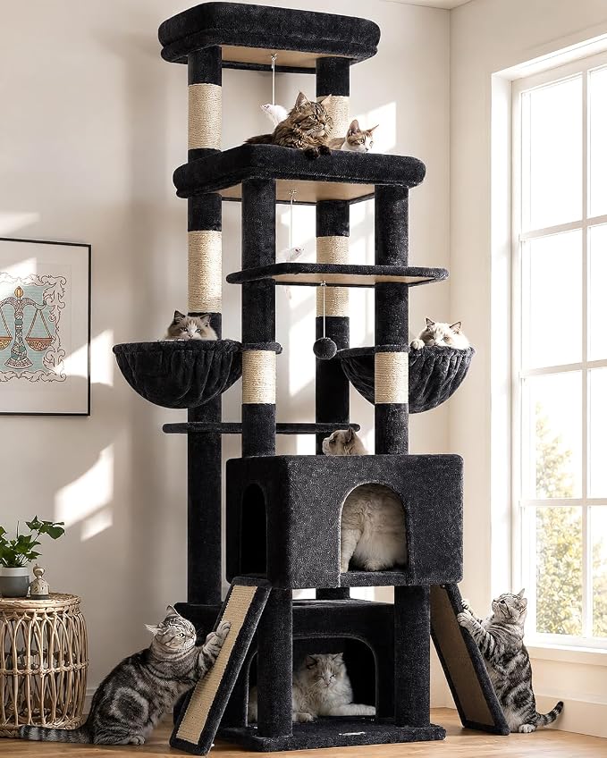 Globlazer Heavy Duty Cat Tree 78 inch Sturdy Cat Tower for 20lbs Large Adult Cats, Symmetrical Aesthetic Big Cat Tree with Extra Large Platform, 2 Scratching Boards, Z78, Dark Grey by Globlazer