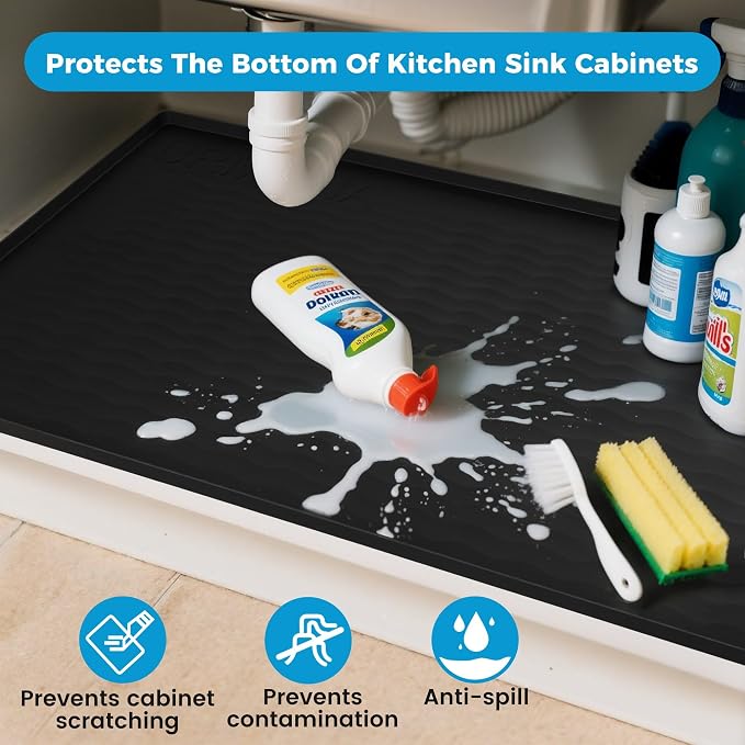URMONA 25 x 22 in Waterproof Silicone Under Sink Mat, Cabinet Protector | White Sand, Under Kitchen Sink Mat, Kitchen Cabinet Liner, Bathroom Sink Protector, Pet Food Mat and Cat Litter Mat - Image 4