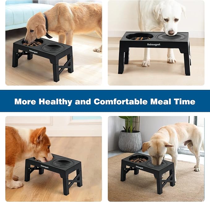3-in-1 Elevated Slow Feeder Dog Bowls for Food and Water, 5 Heights Adjustable Raised Dog Bowls, Non-Slip, No Spill, for Small Medium Large Dogs and Cats(Black) - Image 5
