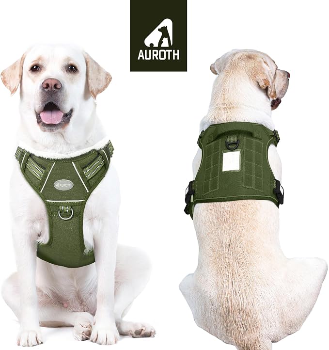 AUROTH Tactical Dog Harness for Large Dogs, Heavy Duty No Pull Pet Vest | Easy Control Handle, Adjustable, Reflective, Military K9, for Doberman Husky Walking Hunting Hiking, Deep Green, X-Large - Image 9