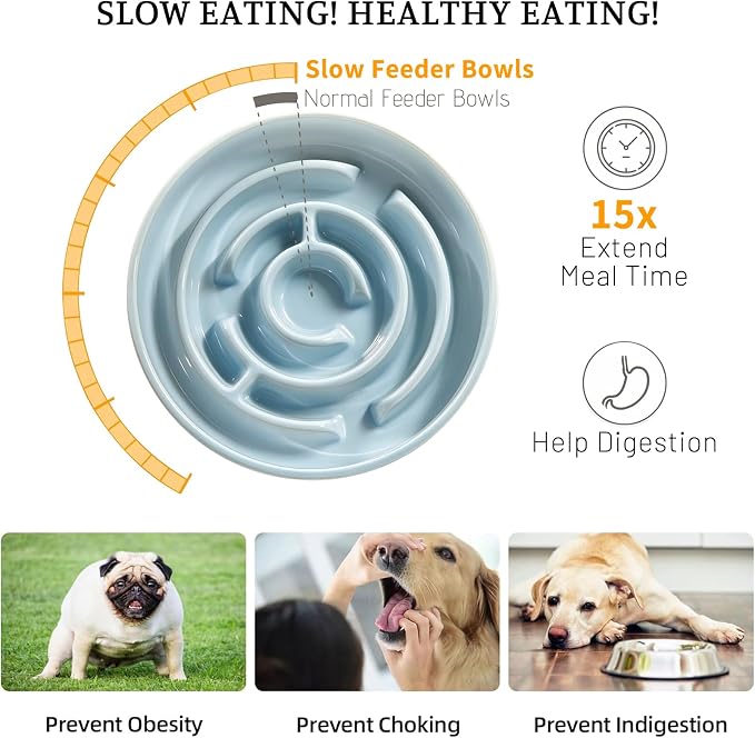 Ceramic Slow Feeder Dog Bowl,1.5 Cups Pet Slow Feeder for Small and Medium Breed,Puzzle Dog Food Dish,Anti-Gulping,Stop Bloat,Preventing Choking(Blue) - Image 4
