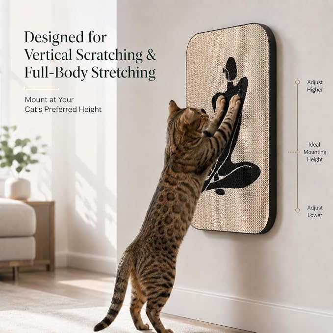 Cat Wall Scratcher, Art Cat Scratching Board for Indoor Cats | Wall Mounted Cat Scratch Pad, Water-Based Ink, Hook&Loop Strips, Floor or Wall Use, 16.7x11x1 Inch, Silent Elegance - Image 8