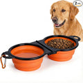 Double Collapsible Dog Bowls for Travel, Food & Water with Clip, Orange | 13.5 oz each, folds flat, carabiner clip, walking, hiking, camping, for small and medium pets by 7CAIHOME