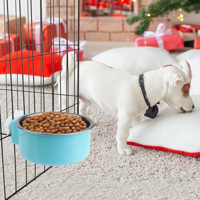 Hypeety Dog Crate Water Bowl No Spill Hanging Attachable Bowls for Kennel | Durable stainless steel, pet food dishes, with non-slip base, easy to clean, for small dogs/cats/rabbits/parrot, 1 pack, blue - Image 6