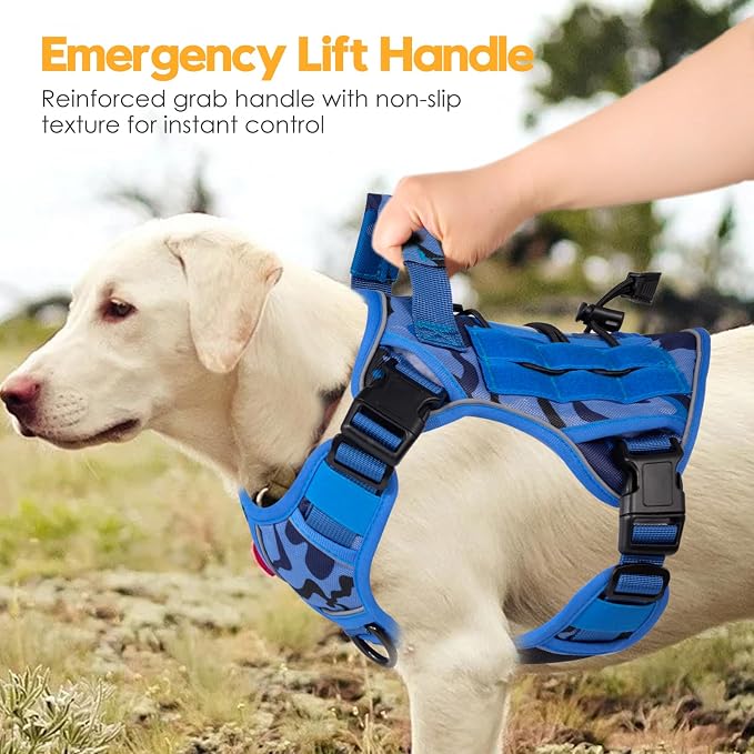 Heavy-Duty Tactical Dog Harness for Large Dogs, No Pull Adjustable Reflective Pet Vest with Molle System, K9 Military-Grade Control for Service Training, Outdoor & 10+ Breeds, Blue Camo, Medium - Image 8