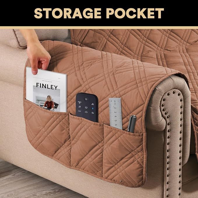 PrinceDeco 100% Waterproof Couch Cover for 3 Cushion Couch Sofa Pet Friendly Non-Slip Couch Cover for Dogs Washable Water Resistant Furniture Protector with Elastic Straps(Sofa 68", Terracotta) - Image 4