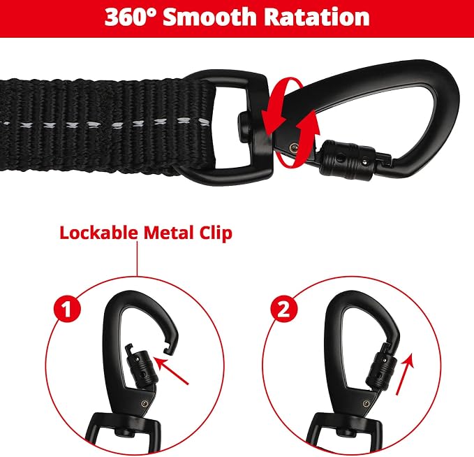 Long Dog Leash 30 FT: Heavy Duty Rope Leashes for Dogs Training with Swivel Lockable Hook Reflective Threads Bungee and Padded Handle - Dog Lead for Large Small Medium Dogs Outside Walking Hiking Red - Image 3