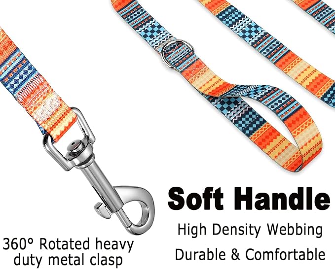 Mihqy Dog Collar and Leash Set, for Medium Dogs, Bohemian Orange Set,M | with Bohemia Tribal Geometric Patterns, Adjustable for Small Medium Large Dogs, Comfortable for Walks and Outdoor Hikes - Image 4