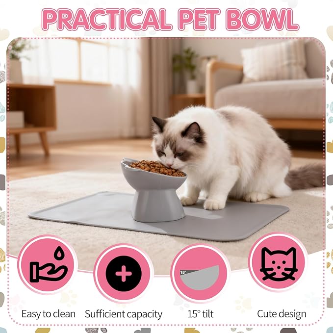 Elevated Cat Bowls 15° Raised Cat Bowl with Silicone Mat Multicolor | Whisker Friendly Anti Vomiting Cats Dishes Pet Food and Water Bowls for Indoor Cats Kittens - Image 4