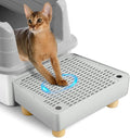 Extra Large Cat Litter Box Step Ramp, Cat's Litter Catcher Mat with Wooden Feet, Filter Function, Pedal Stool for Self-Cleaning Cat Litter Box, Ideal for Kitten & Elderly Cats (Light Grey) by Bartuke