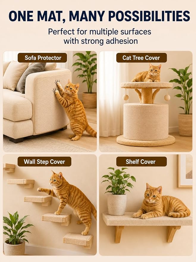TLNNK 78.7"x15.8" Cat Scratch Furniture Protector - Beige | Less Claw Damage, Easier Scratch-zone Setup, Worn Post Refresh, Cleaner Couch Corners, Softer Look for Cat Homes - Image 7
