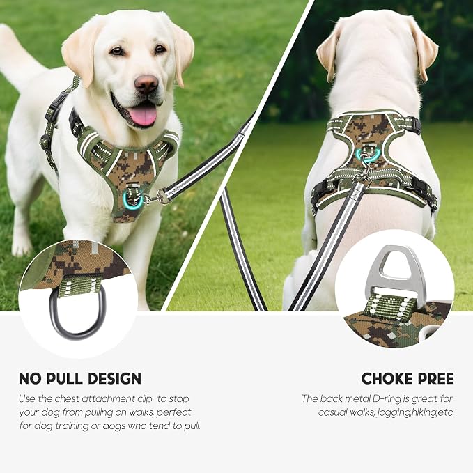 Timos Small Dog Harness, No Pull No Choke, Easy On & Off, Military Green, S | Adjustable Reflective Soft Padded, Neck Quick Release with 3 Buckles, Front & Back 2 Clips and Handle for Walking Training - Image 6