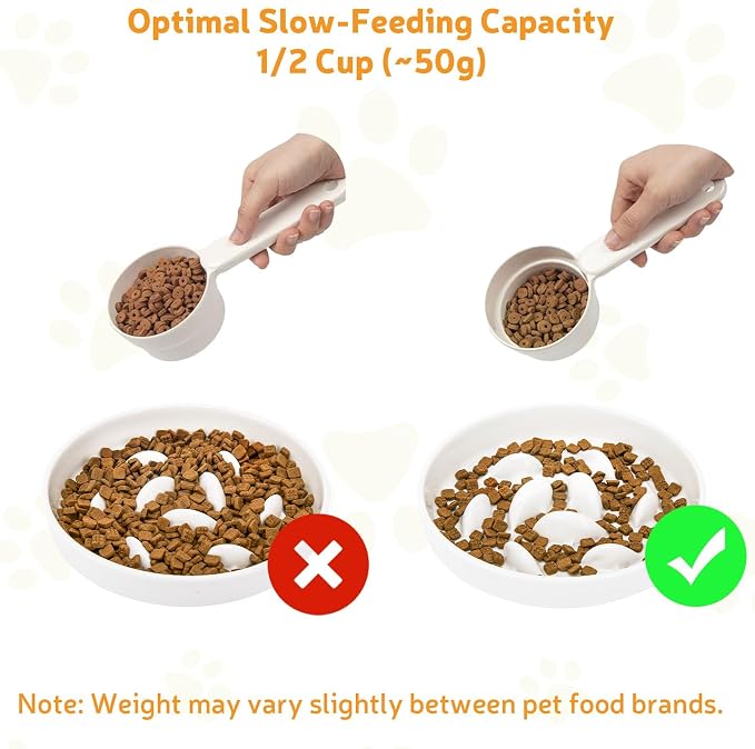 Ceramic Slow Feeder Cat Bowl 6.3" Wide (White) | Anti-Gulping & Keep Fit, Dishwasher Safe, For Dry and Wet Food, For Cats and Small Dogs, Shallow Bottom Puzzle Feeder - Image 6