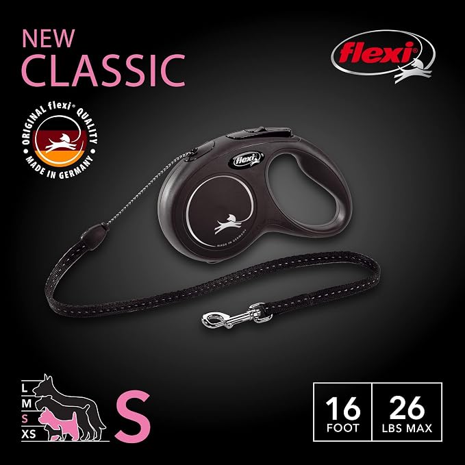FLEXI® Classic Cord Retractable Dog Leash, Black, Small - 16 Feet (Cord) (Pack of 12) - Image 2
