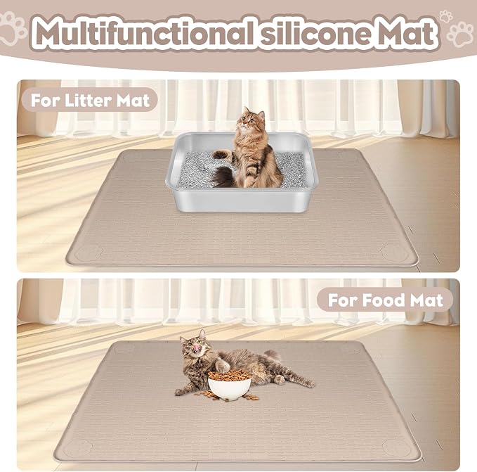 Silicone Cat Litter Mat for Litter Box 40”x28” Large Cat Mat, Khaki | Waterproof, Non-Slip, Leak-Proof Rug Mat with Lip, Easy to Clean, Extra Large Litter Catcher Mat for Floor - Image 6