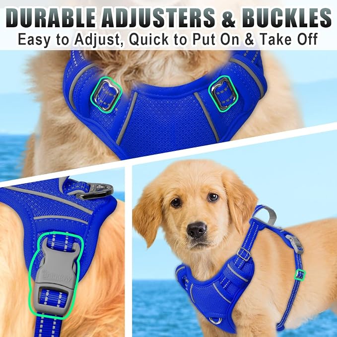 BARKBAY No Pull Dog Harness Large Reflective Dog Harness with Front Clip and Easy Control Handle for Walking Training Running with ID tag Pocket(Sapphire Blue,S) - Image 8