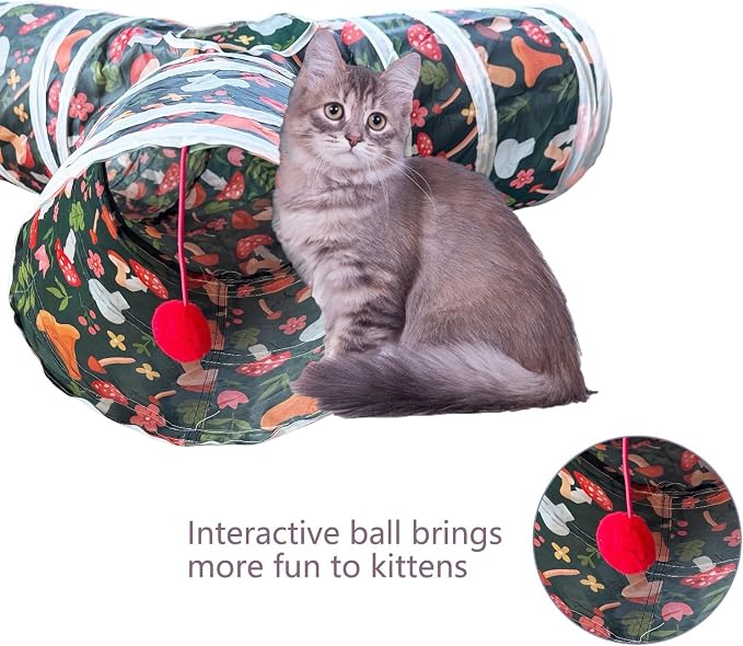 3 Way Cat Tunnel Collapsible Fun Pet Play Tube Toys for Cats, Kittens, Puppies & Rabbits - Portable Tunnel with Hanging Ball for Indoor Play, Hideout & Exercise - Image 6