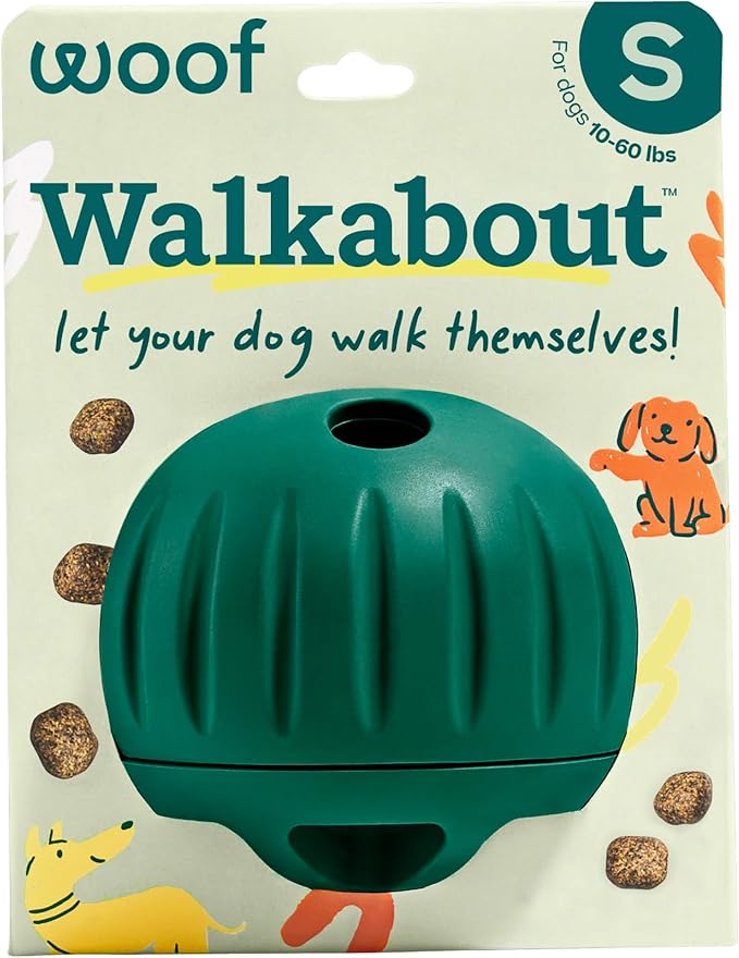 Woof Walkabout Dog Puzzle Treat Dispenser Toy for Dogs Under 40 lbs | Adjustable treat openings, fits kibble & treats, durable rubber, dishwasher safe, easy to clean by Woof