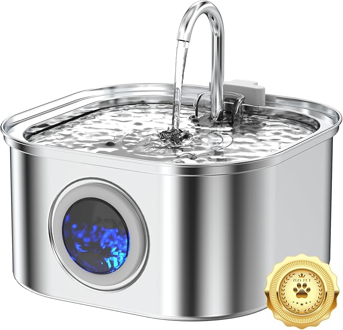 Stainless Steel Cat Water Fountain - 3.2L/108oz Cat Drinking Fountain | Quiet Cat Fountain for Indoor Cats and Small Dogs, Automatic Pet Water Dispenser Keeps Fresh Water by Vekonn