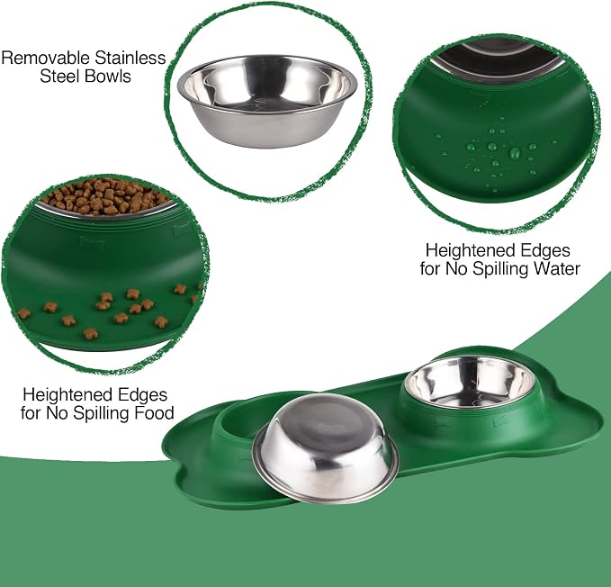 Dog Bowls 2 Stainless Steel Bowl for Pet Water and Food Feeder with Non Spill Skid Resistant Silicone Mat for Pets Puppy Small Medium Cats Dogs - Image 3