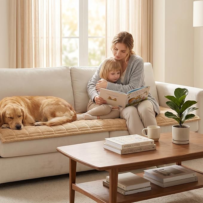 Fixwal Waterproof Corduroy Dog Couch Cover, 27.6" x 94.5", Coffee | Integrated TPU Barrier, Non-Slip Backing, Machine Washable, Pet Friendly, Easy Clean Pet Hair, Soft Sofa Cushion Protector - Image 8