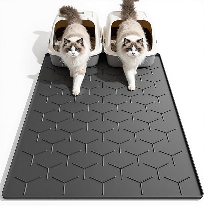 Garoopion Silicone Cat Litter Mat Large 40" X 28", Easy to Clean, Black | Large Size Waterproof Silicone Mat with Raised Edges, Catch Litter, Protect Floor from Urine, Multi-Use for Dog/Sink/Kitchen by Garoopion