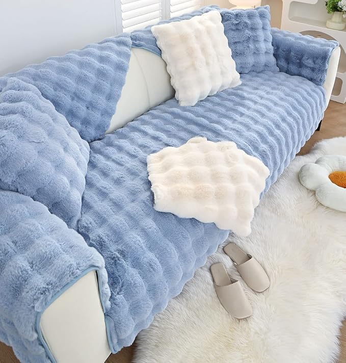 Faux Fur Couch Covers for Sofa Thick Fuzzy Sofa Covers for Dogs | Soft Warm Couch Cover Shaggy Fuzzy Sectional Sofa Cover Non-Slip Plush Sofa Slipcover Furniture Protector - Image 2