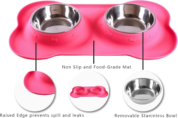 Hubulk Pet Dog Bowls 2 Stainless Steel Dog Bowl with No Spill Non-Skid Silicone Mat + Pet Food Scoop Water and Food Feeder Bowls for Feeding Small Medium Large Dogs Cats Puppies (Extra Large, Pink) - Image 3