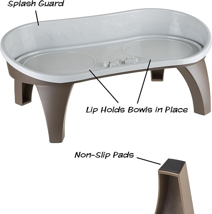 Elevated Pet Feeding Tray - 21″ x 11″ x 8.5″ Raised Dog Bowl Stand with Splash Guard and Non-Skid Feet - Comfortable Mealtime for Dogs and Cats by PETMAKER (Brown/Gray) - Image 3