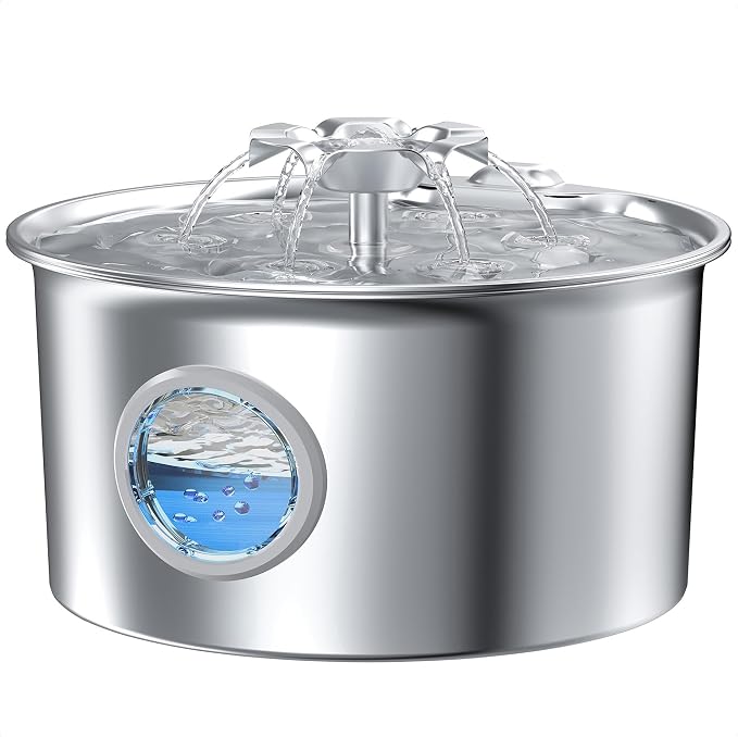 Stainless Steel Cat Water Fountain: 88oz/2.6L Pet Fountain for Drinking | Water Fountain for Cats Inside with Flower Quiet Cat Dispenser Kitty Drinking Fountain Indoor - Gifts for Pets, Small Animals by IHOUONE