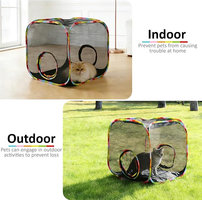 Pop-Up Outdoor Cat Enclosure Rolling Cube, Escape-Proof Mesh Playpen for Indoor Cats Run Small Dogs Run, Collapsible Tent for Cats Rabbits Guinea Pigs Ferrets, Quick Setup, Expandable - Image 3