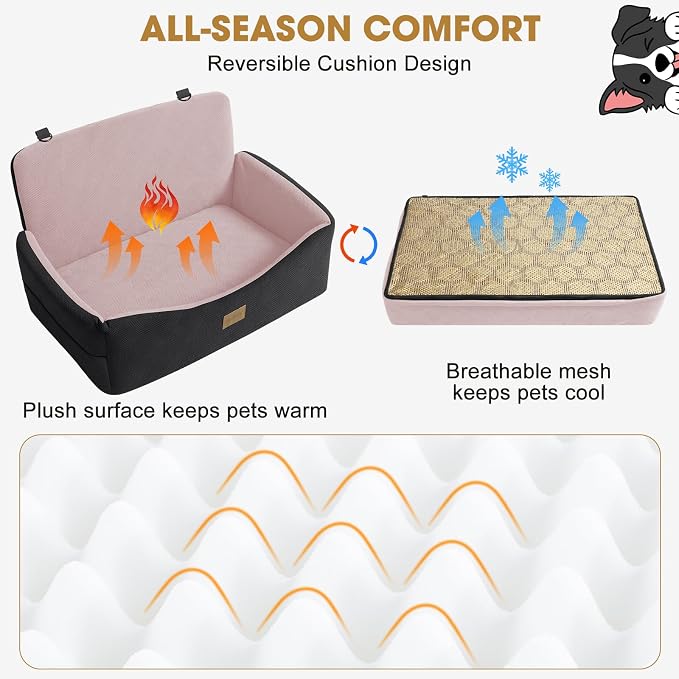 JOEJOY Dog Car Seat for Large Medium Sized Dogs Under 55 lbs, Dog Booster Seat for 2 Small Dogs with Detachable Washable Cover, Memory Foam Pet Car Seat with 2 Safety Belts and Storage Pockets - Image 2