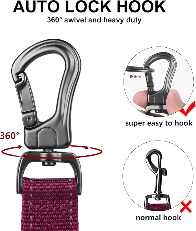 Twoear 6FT 1IN Heavy Duty Dog Leash for Large Dogs with 2 Padded Handles | Traffic Handle Extra Control, Auto Lock Hook, Strong Reflective Walking Leash for Night Safety, Medium and Large Breeds,Rose - Image 3