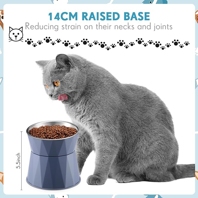 Lallisa 2 Pcs Elevated Cat Bowls Adjustable Raised Cat Feeder Non Slip Food Water with Stand Safe Stainless Steel Bowls with Pet Food Stand for Pets Feeding Eating(Blue) - Image 3