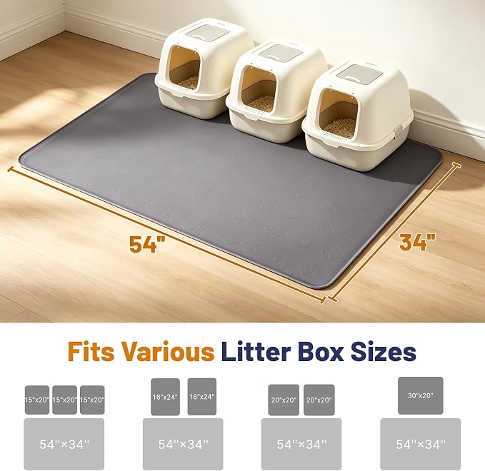 Cat Litter Mat, XL 54x34in Waterproof Silicone Litter Box Mat, Grey | XXL Cat Mat Fits 2-4 Litter Boxes, Litter Trapping Mat with Raised Edges, Non-Slip Bottom, Easy Clean Kitty Litter Mat - Image 9