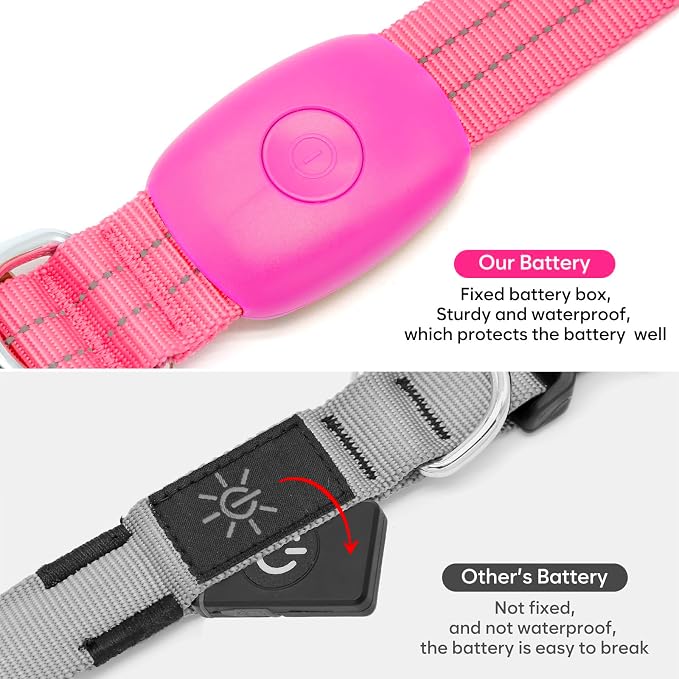 Light Up Dog Collars Rechargeable, Reflective LED Glow Dark Dog Collar for Small Medium Large Dogs, Adjustable Pet Dog Lights for Safe Night Walk-Pink, Large - Image 4