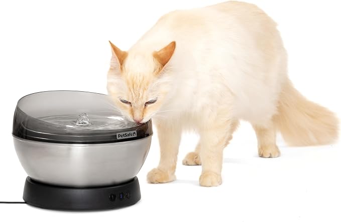 PetSafe HydroSphere 60 oz Stainless Steel Pet Fountain - Filtered Water Fountain for Cats and Small Dogs - Dishwasher Safe - Quiet, Wire-Free Pump - Easy to Clean by PetSafe