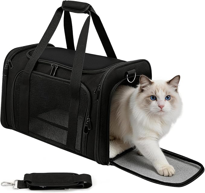 Cat Carrier Soft, Dog Carriers for Small Dog/Large Cat (Up to 16lb) | with High Breathability, Shoulder Strap, Waterproof Mat, Pet Carrier Airline Approved, for Home Outdoor Travel (Black) by Unknown