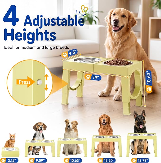 XIAZ Elevated Dog Bowls Large Breed Raised Dogs Bowl Stand Large/Medium Sized Dog Stainless Steel Food Water Bowl Stands 5 Heights Adjustable 9/11/12/15in Pet Feeder Dish Station - Image 2
